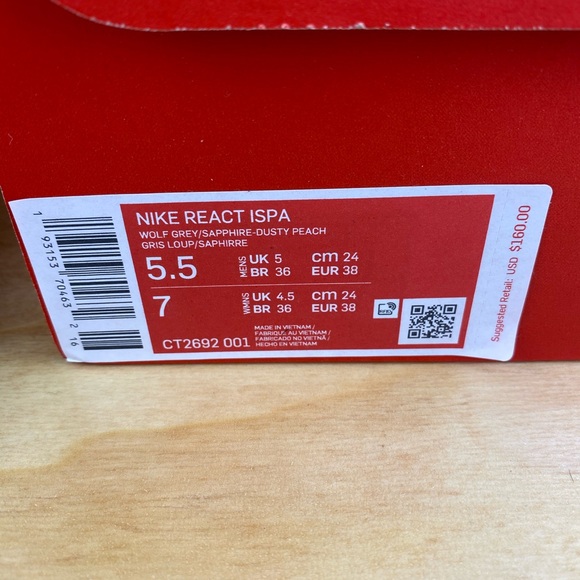 Nike React ISPA Wolf Grey Sapphire Dusty Peach - Picture 8 of 8